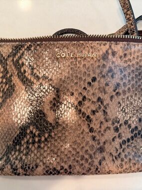 Cole Haan Brown Snake-Print Leather Wristlet Clutch
